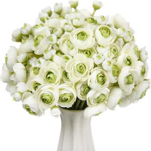 Giegxin 48 Pcs Ranunculus Artificial Flower, Real Touch Peonies Artificial Flower Silk Faux DIY Bouquet for Wedding Bridal Shower Valentine Centerpieces Arrangements Home Decorations(White, Green)
