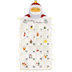 Advent Calendar 2024, Hanging Advent Calendar with Pockets Countdown to Christmas with String Lights Timer, 5.1 * 2.23ft Empty Advent Calendars to Fill Fabric Holiday Christmas Decorations