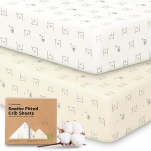 KeaBabies 2-Pack Organic Crib Sheets for Boys, Girls - 52x28 Fitted Crib Mattress Sheet Neutral, Breathable Jersey Cotton Cover for Baby Bed, Toddler Mattress, Soft & Cute Prints (Bumble Bear)