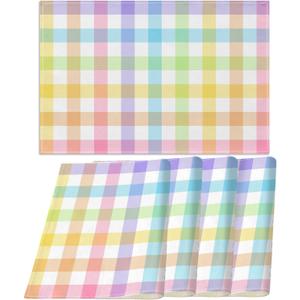 Pudodo Easter Buffalo Plaid Check Placemats Set of 4 Spring Holiday Party Decorations for Home Kitchen Table Supply (12" x 18")