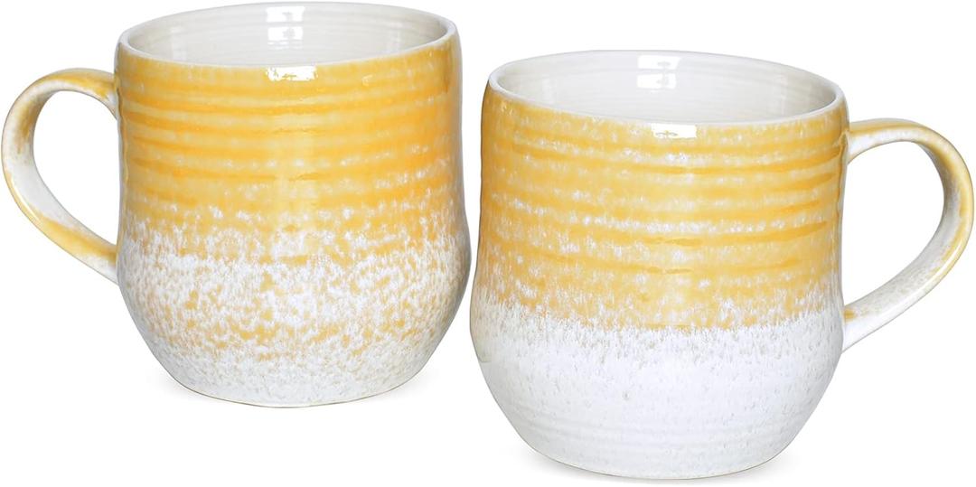 Bosmarlin Large Ceramic Coffee Mugs Set of 2, 17 Oz, Yellow Big Tea Cup for Office and Home, Dishwasher and Microwave Safe (Yellow, 2)