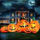 Joiedomi 7 FT Long Halloween Inflatables Pumpkin Outdoor Decorations, 7 Pumpkins Outside Decoration with Witch's Cat with Build-in LEDs Blow Up Inflatables for Party Yard Lawn Garden Decor
