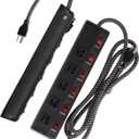 2 Pack 5 Outlets Mountable Power Strip Surge Protector,6 ft Extension Cord Long Metal Power Strip with 6 Switches,for Workshop/Bench Garage,15A/1800W/300 Joules