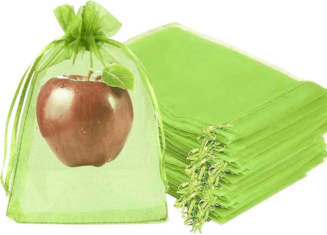 Fruit Protection Bags, Fetanten 100 PCS 6 x 8 Inch Mesh Drawstring Bag for Fruit Trees, Small Green Garden Fruit Plant Netting Cover Bag Protect Blueberry Tomato Apple Mango from Bird Insect Pest