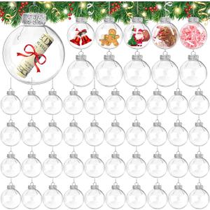 50 Pcs Hanging Clear Plastic Fillable Ornaments Balls,2.36 Inch DIY Ornaments Round Balls,Christmas Balls for DIY Craft Projects,Christmas,Wedding,Party,Home Decor