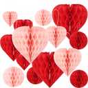 Heart Honeycomb Ball Valentine's Day Party Decoration 16Pcs Red Pink Heart Shaped Tissue Paper Pom Poms Valentine Hanging Decoration for Valentine's Day Engagement Wedding Bridal Shower Party Supplies