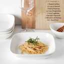 Selamica Porcelain 8-inch Square Dinner Plates, Pasta Salad Bowls, Set of 6, White