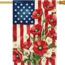 Baccessor 4th of July American House Flag 28x40 Inch Double Sided Burlap,Patriotic Memorial Day the Stars and Stripes Floral Flowers Summer Porch Holiday Seasonal Outdoor Outside Decoration