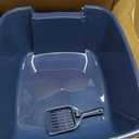 IRIS USA Cat Litter Box Large with Front Door Flap, Covered Enclosed Litter Box Enclosure with Scoop, Handle & Buckles for Portability & Privacy, Hidden Litter Pan, Navy