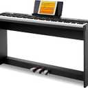 Donner Digital Piano Keyboard Velocity-Sensitive 88 Keys with Removable Piano Stand, Compact Beginner Home Electric Piano with Split Mode, LED Digital Tube for Display, and Triple Pedal DEP-08