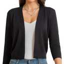 Women's Cropped Open Front Knit Cardigan V-Neck 3/4 Sleeve Lightweight Bolero Short Shrugs Sweaters Tops Black XL (Black, XL)