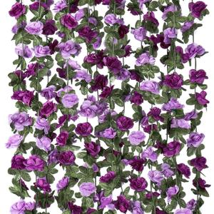 KHOYIME 9 Pack 72 FT Artificial Flower Garland, Fake Purple Roses Vines Silk Flowers Faux Plastic Outdoor Hanging Floral Ivy Garland Decoration for Wedding Arch Bedroom Home Wall Backdrop Room Decor, 9pcs