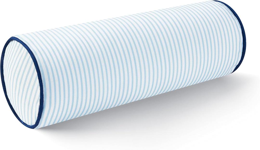 Hofdeco Premium Coastal Hampton Style Patio Indoor Outdoor Bolster Pillow Cover Only, 6"x20" Water Resistant for Backyard, Couch, Blue Stripe