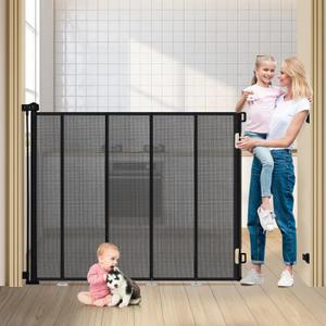 47" Extra Tall Retractable Baby Gates, Extends to 71" Wide, ExtraTall Retractable Safety Gate with Reinforced Strips, Retractable Tall Dog Gates for Doorways Mesh Baby Pet Gates Indoor, Black