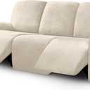 ULTICOR Velvet 8-Pieces Recliner Sofa Covers Stretch Reclining Couch Covers for 3 Cushion Reclining Sofa Slipcovers Furniture Covers Thick Soft Washable (3 Seater Recliner Cover, White) (Ivory)