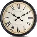 Bernhard Products Large Decorative Wall Clock 20 Inch Silent Non Ticking Battery Operated Quartz Vintage Stylish with Rustic Black Rim for Home Living/Dining Room Kitchen & Over Fireplace