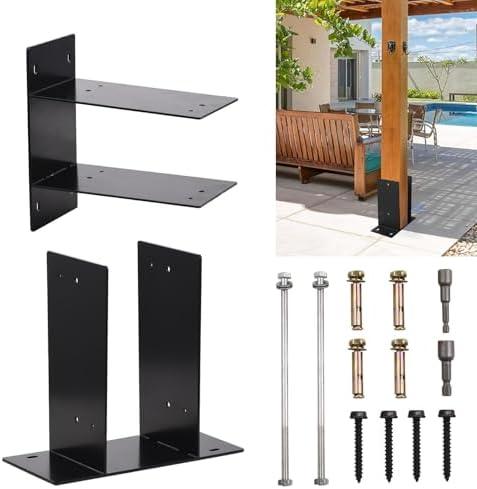 4 Pack Post Base for Concrete,Heavy Duty Deck Post Bracket - Black Base Brackets for Deck Railing, Wet Concrete Fence Post Holder for Deck, Mailboxes, Wood Gazebo