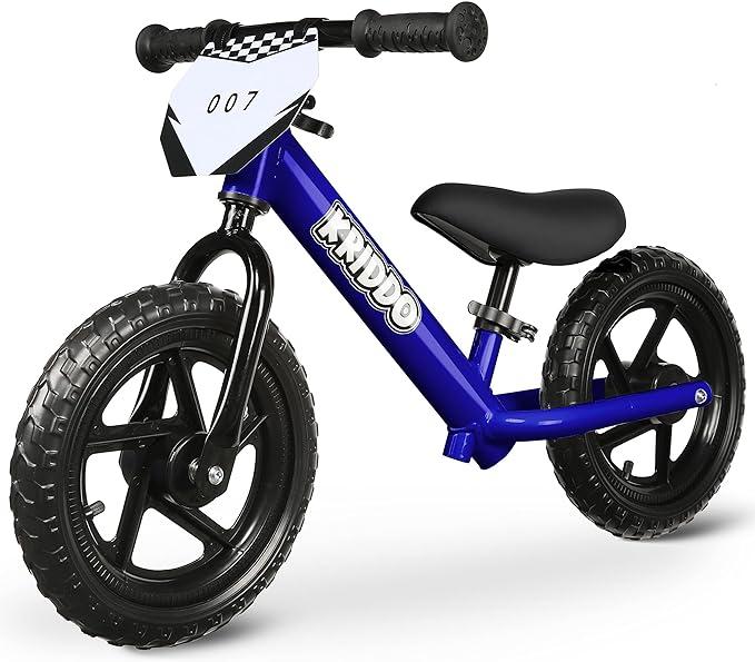 KRIDDO Toddler Balance Bike 2 Year Old, Age 18 Months to 5 Years Old, 12 Inch Push Bicycle with Customize Plate (3 Sets of Stickers Included), Steady Balancing, Gift Bike for 23 Boys Girls, Blue