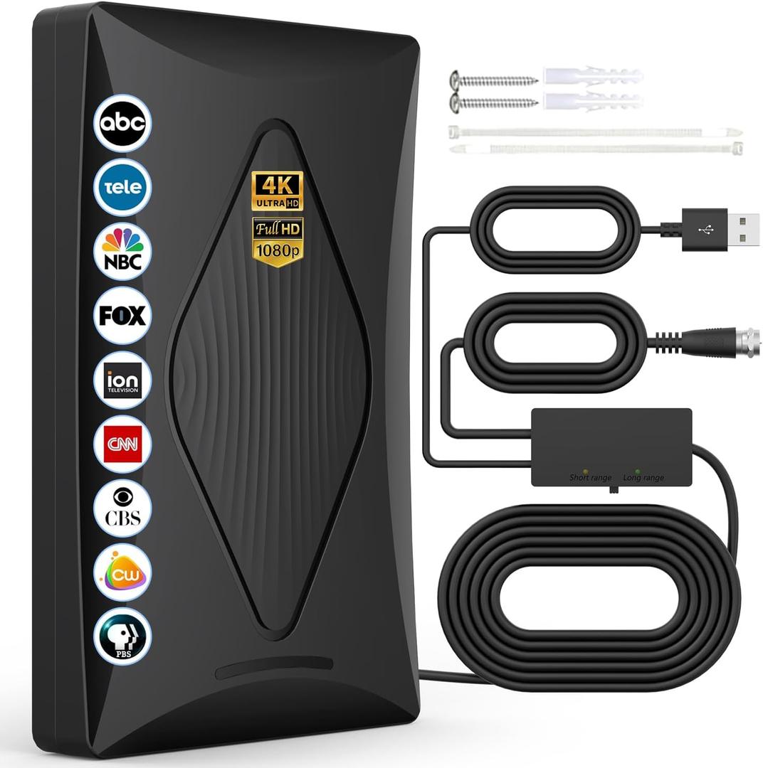 2026 TV Antenna Indoor Antenna for Smart TV, 2200+ Miles Long Range Reception tv Antenna with Amplifier Signal Booster for Local Channels, Clear Reception for 4K 1080p HD All TVs -38FT Coax Cable
