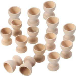15pcs Wooden Easter Egg Holder Cups, DIY Wine Glass Shaped Egg Tray, Unpainted Khaki Egg Holders for Kids' Easter Crafts, Tabletop Decoration, 1.37x1.37x1.18inch