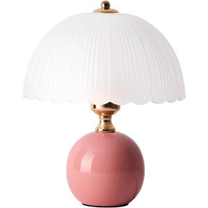 Flashine Ceramic Table lamp, Modern Bedside Lamps Pink Mid Century Vintage Desk Lamp Retro Glass Mushroom Traditional Lamp for Nightstand Living Room Bedroom Home Decor