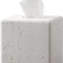 Travertine Tissue Box Cover Square Resin Facial Tissue Holder Covers Modern Paper Dispenser Home Decor for Bathroom Vanity Countertop Living Room Bedroom Office Dresser Desk Accessories Decorative (Off White)