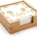 Bamboo Napkin Holder Square, 7.5" x 7.5" x 2.5", Wood Napkin Tray, Wooden Luncheon Napkin Holder for Kitchen Table Countertop