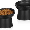 2PCS Anti-Tip Ceramic Pet Slanted Bowls  Elevated Tilted Cat Food & Water Bowls Set, Non-Slip Stress-Free Feeder for Cats & Small Dogs, Dishwasher and Microwave Safe (Black)