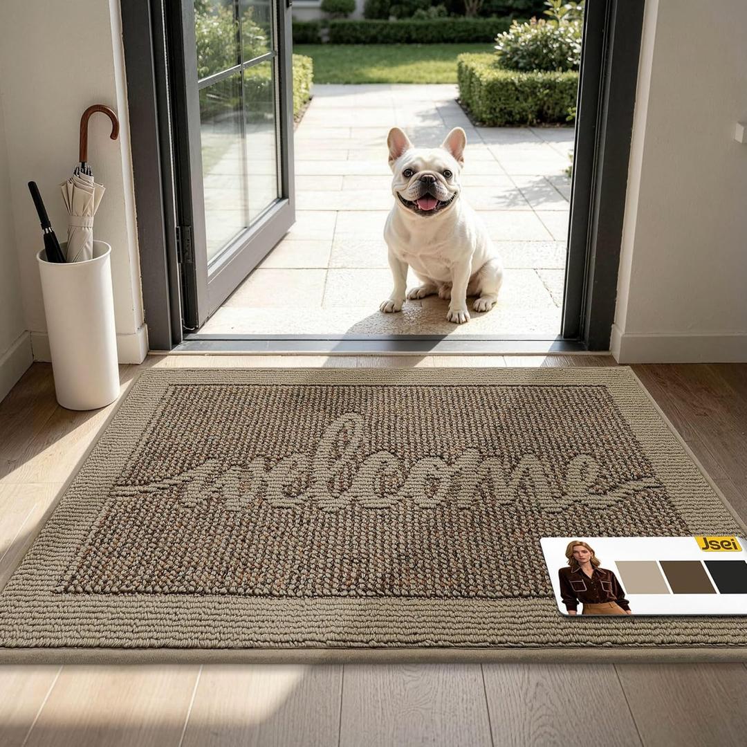 JSEI Door Mat 24"x 36",Absorbent Dirt Welcome Mat,Non-Slip Entryway Rugs Washable Indoor Entrance Mats,Low Profile Floor Mat for Entryway and Front Back Door,Beige