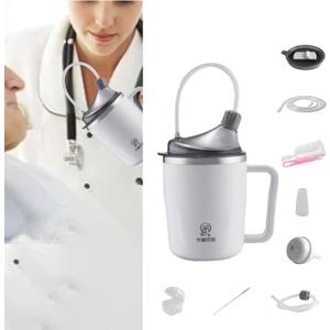 Convalescent Feeding Cup for Bedridden Disabled Patients Maternity Care Drinking - Nursing Bottle Stainless Steel Interior(13.5oz Capacity)- Replaceable Breathable Lid for Daily (White)
