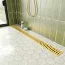 Neodrain 36" Gold Bathroom Linear Shower Drain with Removable Capsule Pattern Grate, 304 Stainless Steel Rectangle Shower Floor Linear Drain- Adjustable Leveling Feet,Hair Strainer, CUPC Certified