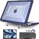 Batianda Extreme Heavy Duty Case for New MacBook Air 13.6 inch 2025 M4 2024 2022 A3240 A3113 A2681 - Anti-Slip Rubberized Stand (Holds 25lbs) Honeycomb Exoskeleton Max Cooling & Stability - Navy Blue