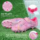 Brooman Kids Firm Ground Soccer Cleats Girls Football Cleats with Shin Guards and Soccer Socks, Size 2 (Pink)