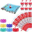 6 Packs Christmas Table Christmas No Snap Crackers with Wind up Santa Paper Hat Holiday Xmas Table Supplies Racing Game for Adults