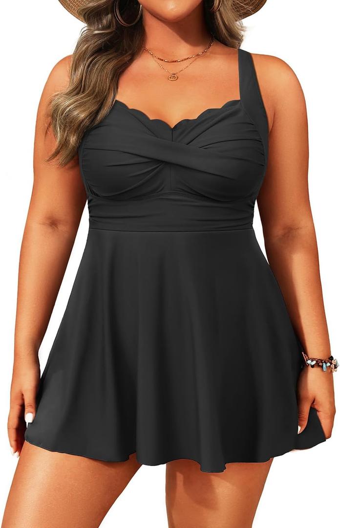Aqua Eve Plus Size Swim Dress - Two Piece Tankini Tummy Control Bathing Suit with Shorts 2025 Swimsuit (Black)