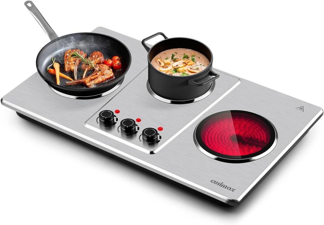Cusimax Hot Plate Electric,Countertop Infrared Triple Burner with 7″ Ceramic Glass Cooktop,Electric Hot Plate for Cooking,11 Level Temperature Setting