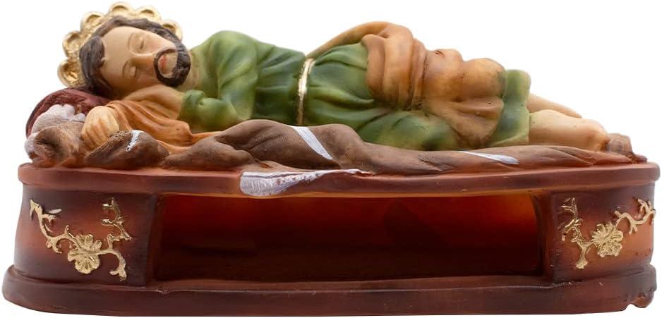 8" Sleeping Saint Joseph Painted Statue | St. Joseph Laying on Bed Platform | Christian Home Dcor | Great Catholic Gift for First Holy Communion and Confirmation Multicolor