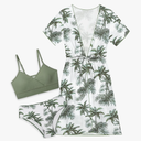 KANGKANG Girls Swimsuit 3 Piece Tropical Print Bikini Set V-Neck Bathing Suit with Drawstring Cover Up Girls' Swimwear 9-10Y