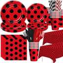 Ladybug Birthday Party Decorations Tableware - Ladybug Party Supplies, Plate, Cup, Napkin, Tablecloth, Cutlery, Straw, Lady Bug Theme 1st 2nd 3rd Birthday Baby Shower Decorations | Serve 24