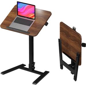 Alawooder 25 Inch Mobile Folding Desk - No Assembly, Pneumatic Sit-Stand, 29-42" Height Adjustable Rolling Laptop Desk with Hidden Wheels, 0-90 Tilt Top for Home Office, Craft & Study (Brown)