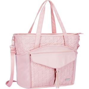 Tote Bag for Women with Water Bottle Pocket Fit for Stanley Cup, Carry On Tote for Work, Nurse, College, Travel (Pink)