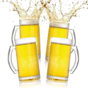 4-Pack Beer Glasses for Men | 16 oz Glass Mugs with Handles | Lead-Free & Freezer Safe Bar Cups for, Cocktails, or Water | Gift Set for Beer Lovers - Birthday Gift Set