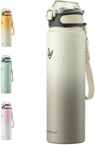 Enerbone 32 oz Insulated Water Bottle, Stainless Steel Bottle with Carrying Strap, Double-Wall Vacuum Insulation thermos-flask, Leakproof Sports Bottle with Straw, Keep Drinks Cold or Hot for Hours