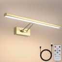 Picture Light,13.5" Art Light, Picture Light Battery Operated,3CCT Picture Lights for Wall,Wireless Picture Lights with Remote for Wall Display, Photo,Library Brass-Plated (Brass Gold-Plating)