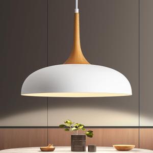 Oversize White Pendant Lights Kitchen Island,Modern Pendant Light Fixtures,Farmhouse Adjustable Hanging Pendant Lighting Foyer Entryway Hallway Bedroom Dining Room Living Room,Faux-Wood,Large 15.75 inch, Whit