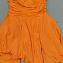 YBSKG Women Sexy Tube Top Silk Dress Strapless Ruched Waist Ruffle Tiered Layer Mini Dress Party Short Dresses (Orange, M)