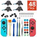 Joystick Replacement Kit for Joycon ( 48 in one), Joystick Replacement for Switch/ Switch Lite/ Switch OLED Joycon, Include 4 Thumb 3D Sticks, 4 Metal Buckles, 2 Screwdrivers, Pry Tool, 14 Thumbstick Grips