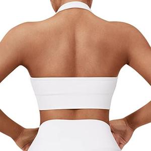 SUUKSESS Women Seamless Halter Sports Bra Open Back Padded Workout Crop Tank Tops Size S