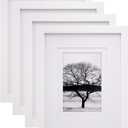Egofine 8x10 Picture Frames Set of 4, Made of Solid Wood Covered by Plexiglass 4x6 and 5x7 with Mat or 8x10 without Mat, for Table Top Display and Wall Mounting Photo Frame White