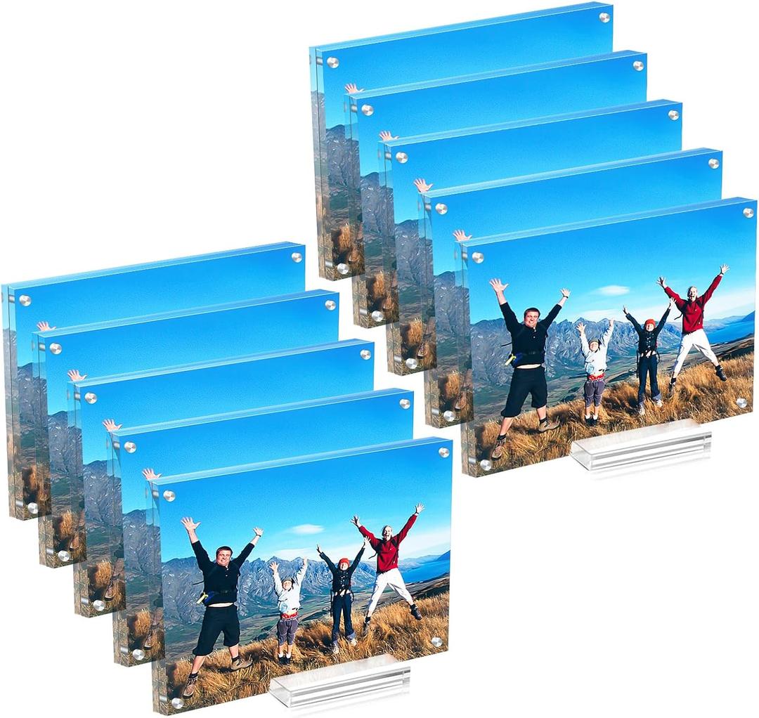 10 Pack Acrylic Picture Frame 4x6,Clear Magnetic Photo Frame, Double Sided Acrylic Block Frames for Tabletop Display Horizontal and Vertical,Family,Wedding,Documents Certificate Frame set